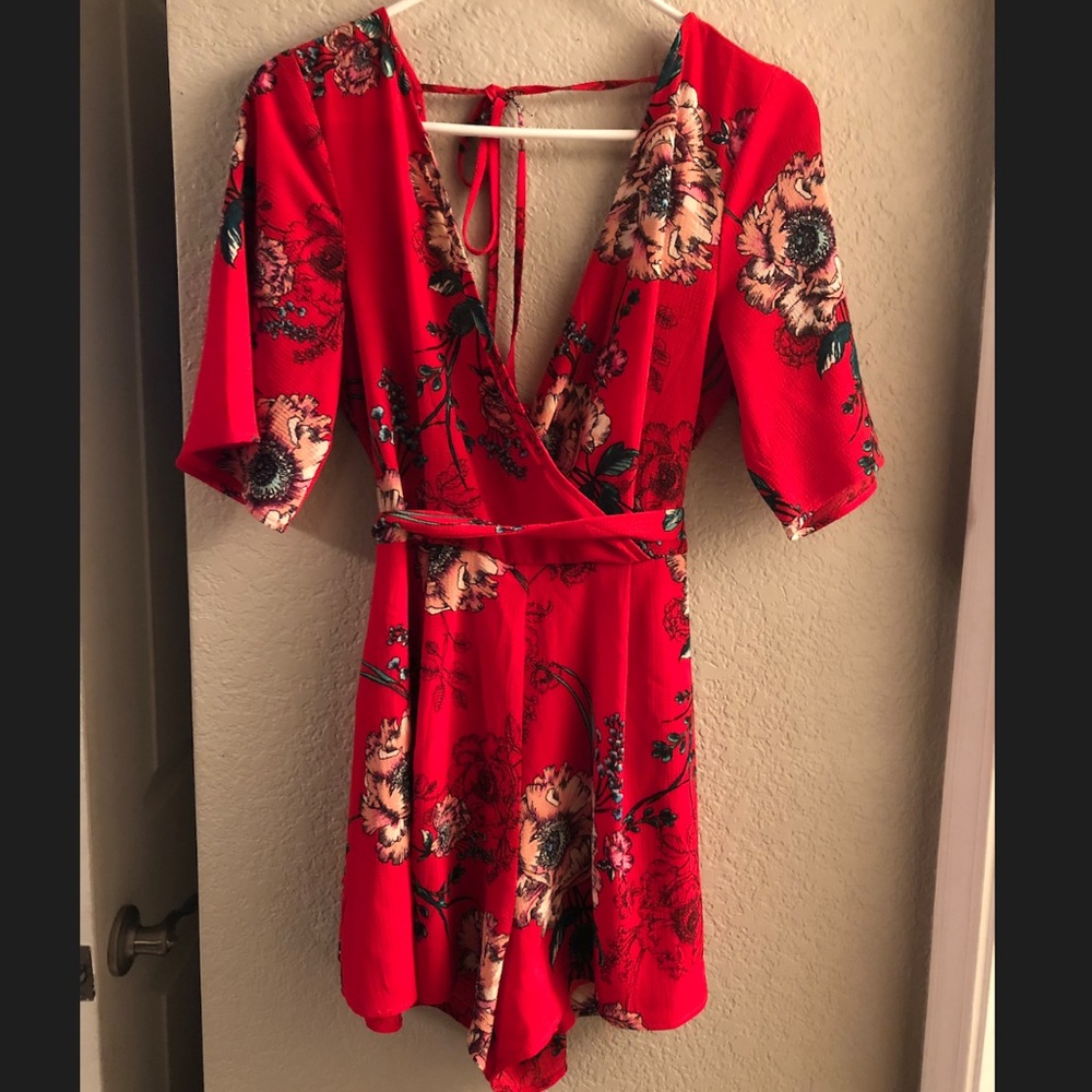 Floral Red Romper